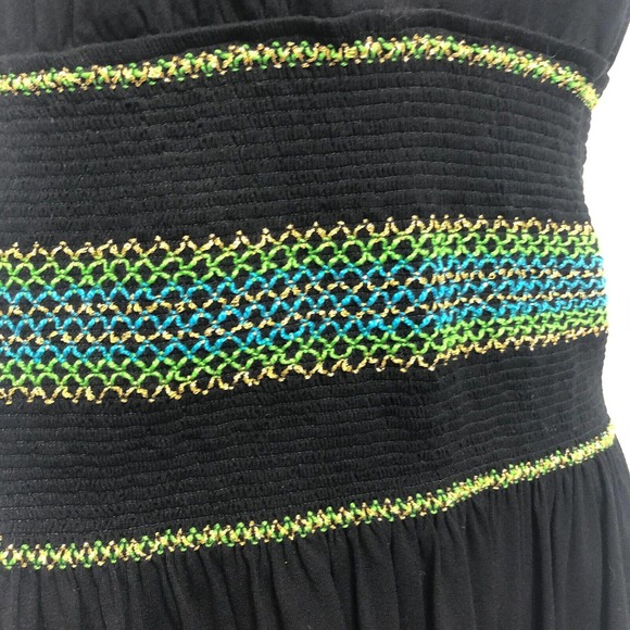 Marciano Boho Halter Top Shirred Plunge V-Neck Black Metallic Medium - Picture 3 of 7